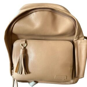 Skip Hop Unisex Large Diaper Backpack Beige Faux Leather Tassel Detail